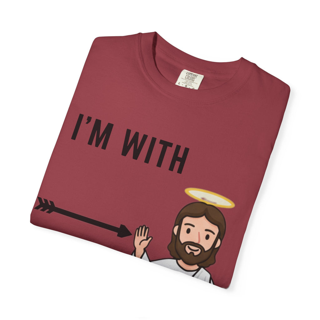 🔥 I’m With Him → Christian T-Shirt | Arrow Pointing to Jesus | Minimalist Faith Tee | Subtle Cross Design | Bible-Inspired Apparel by Uplifted Gear Printify