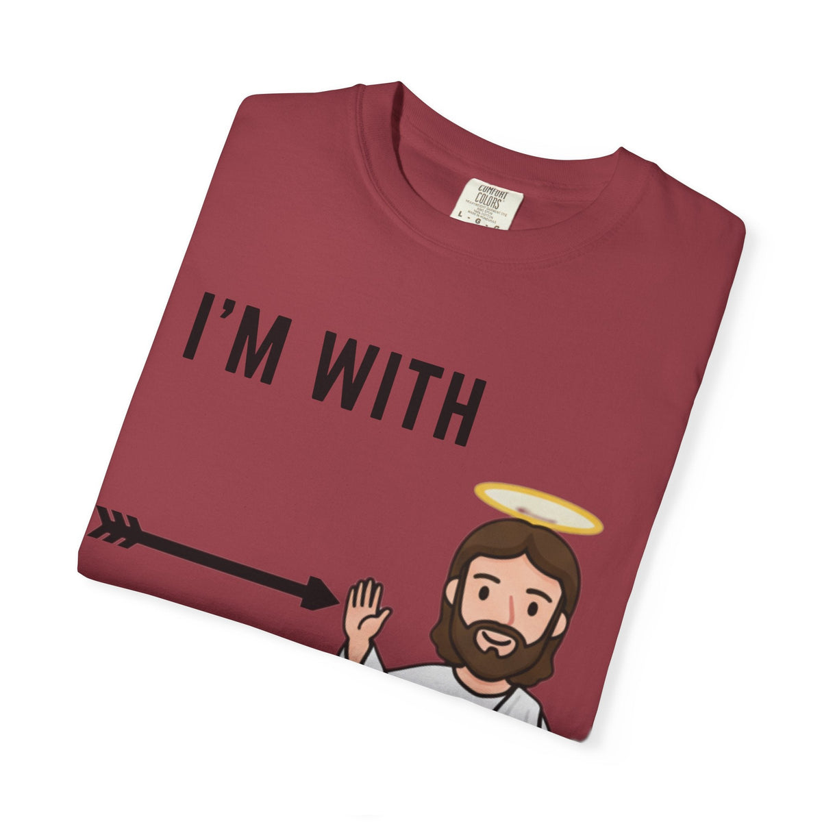 🔥 I’m With Him → Christian T-Shirt | Arrow Pointing to Jesus | Minimalist Faith Tee | Subtle Cross Design | Bible-Inspired Apparel by Uplifted Gear Printify