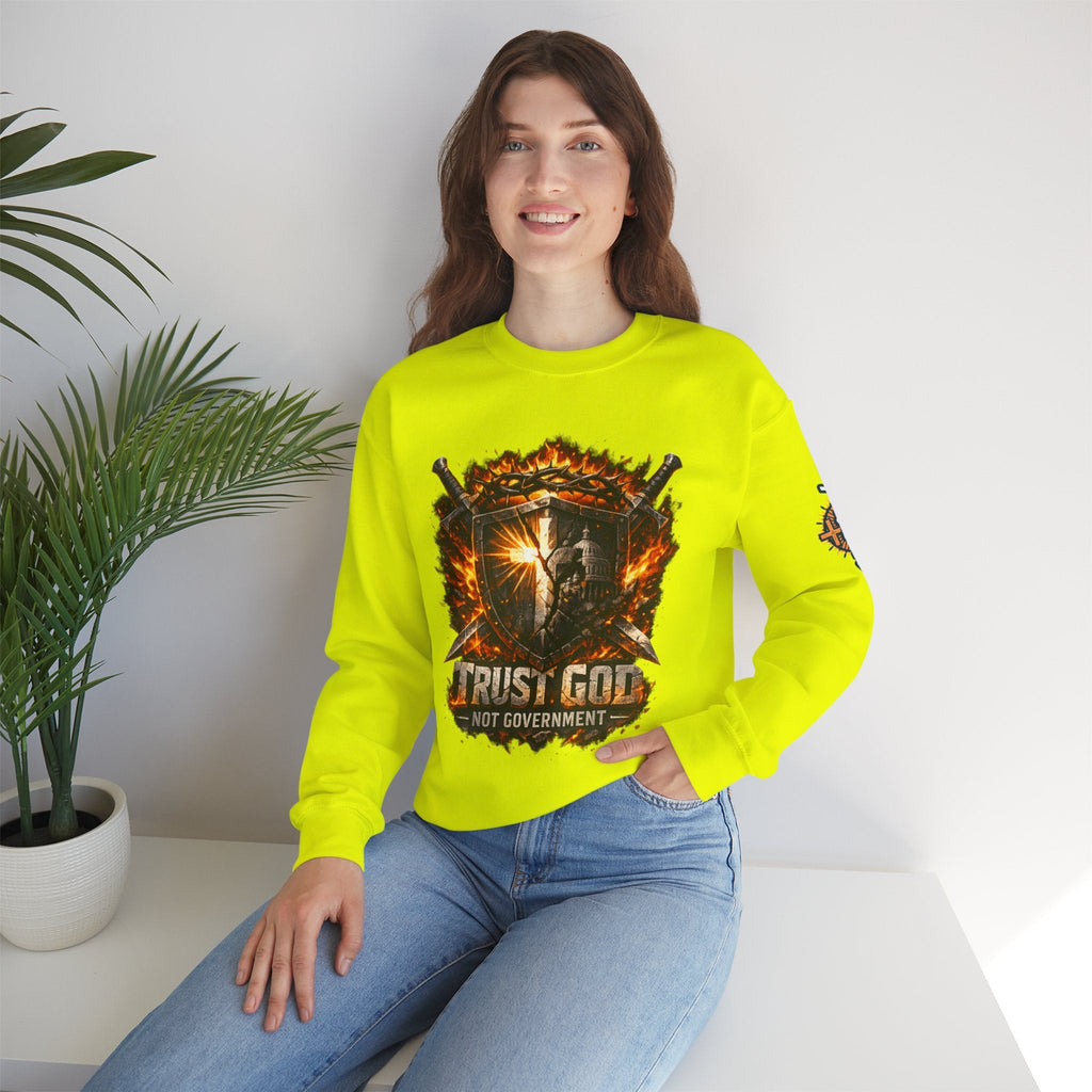 Trust God Not Government Shield Sweatshirt — Patriotic Christian Faith Sweatshirt Printify