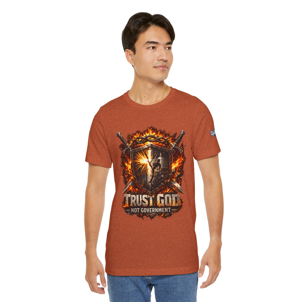 Trust God Not Government Shield Tee — Patriotic Christian Faith T-Shirt Printify