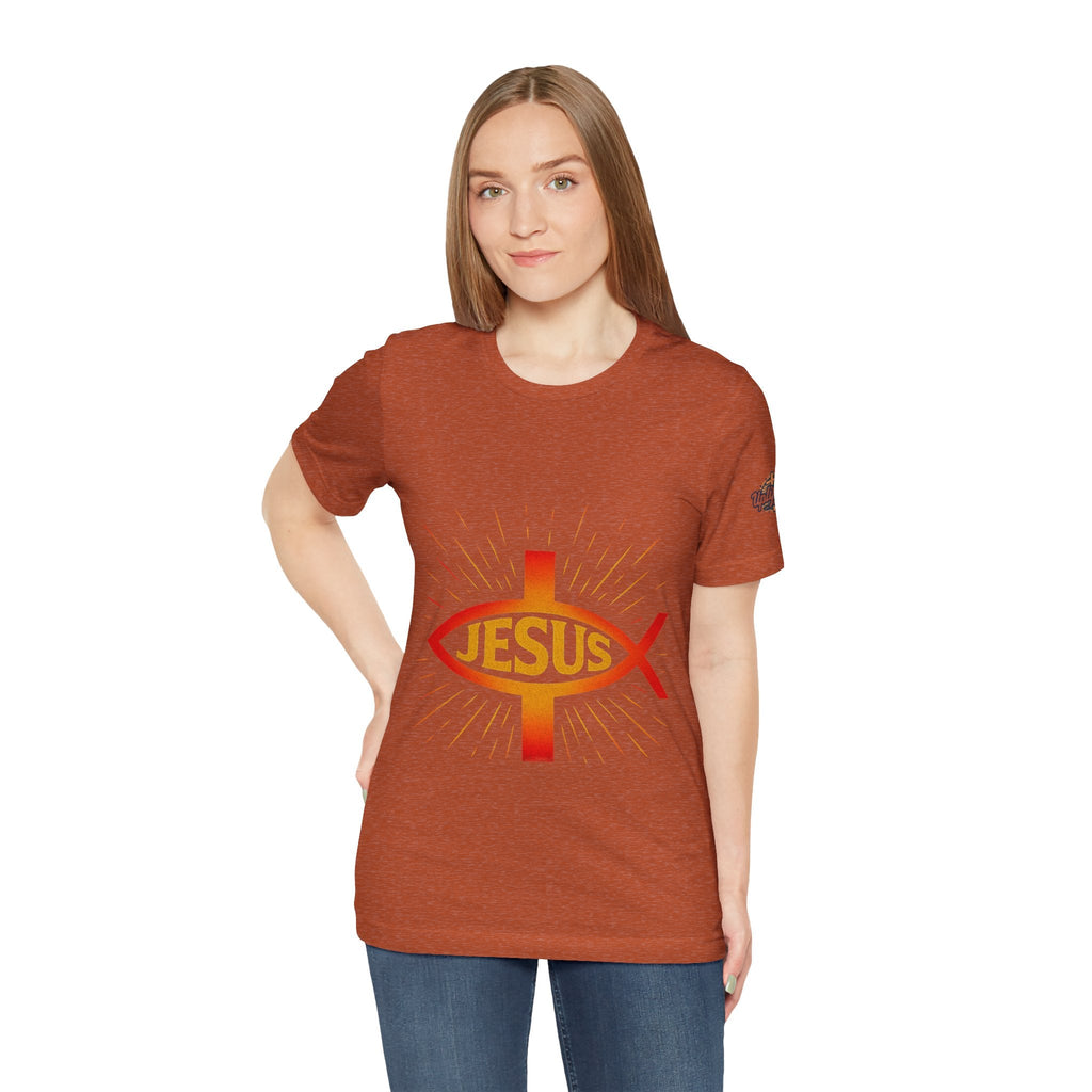 Jesus Ichthys T-shirt – Christian Fish Symbol with Cross & Jesus Inscription T-shirt for Eternal Faith & Streetwear Printify