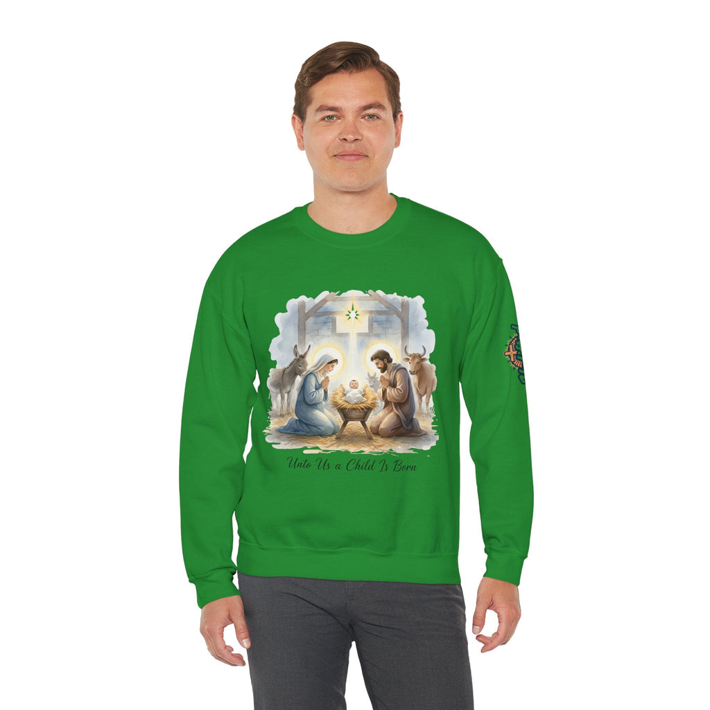 Unto Us a Child is Born Sweatshirt – Isaiah 9:6 Nativity Manger Scene Christian Christmas Sweatshirt for Holy Night Faith Printify
