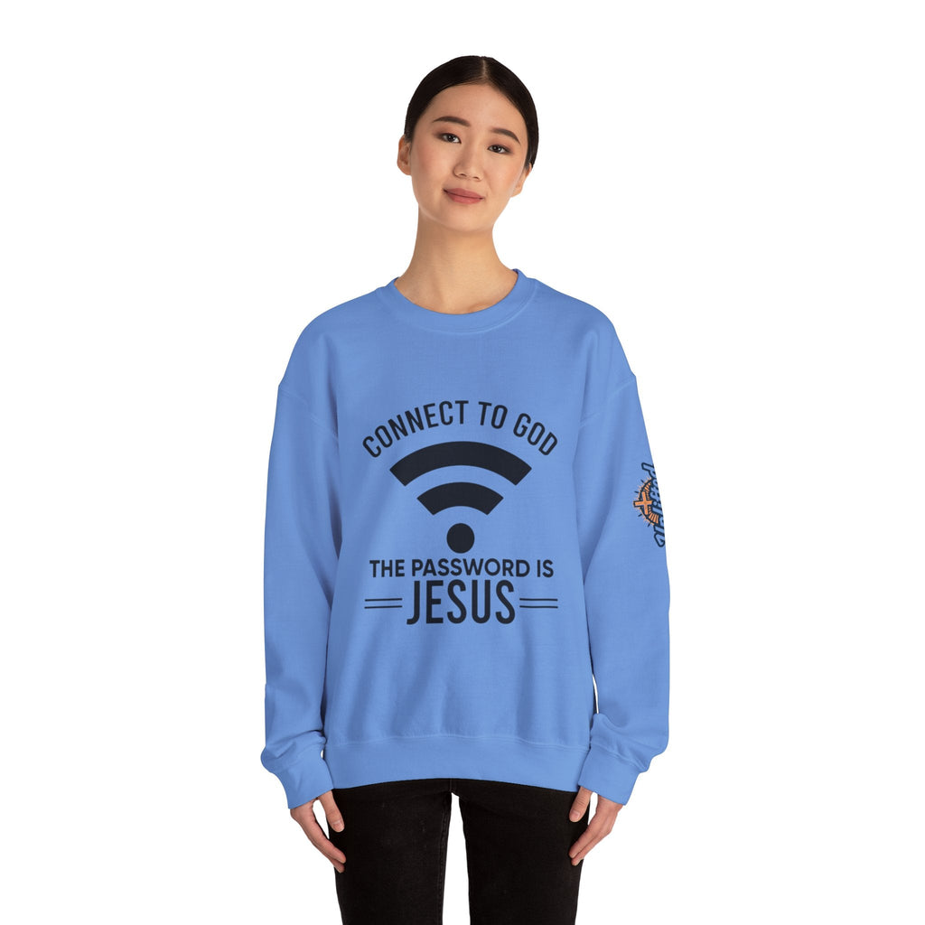 Connect to God Sweatshirt - WIFI Password is Jesus - Funny Christian Faith Sweatshirt Printify
