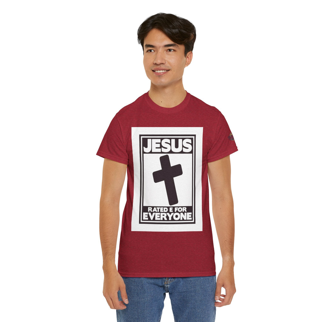 Jesus, Rated E for Everyone T-shirt - Gamer Faith T-shirt - Christian Video Game Parody Printify