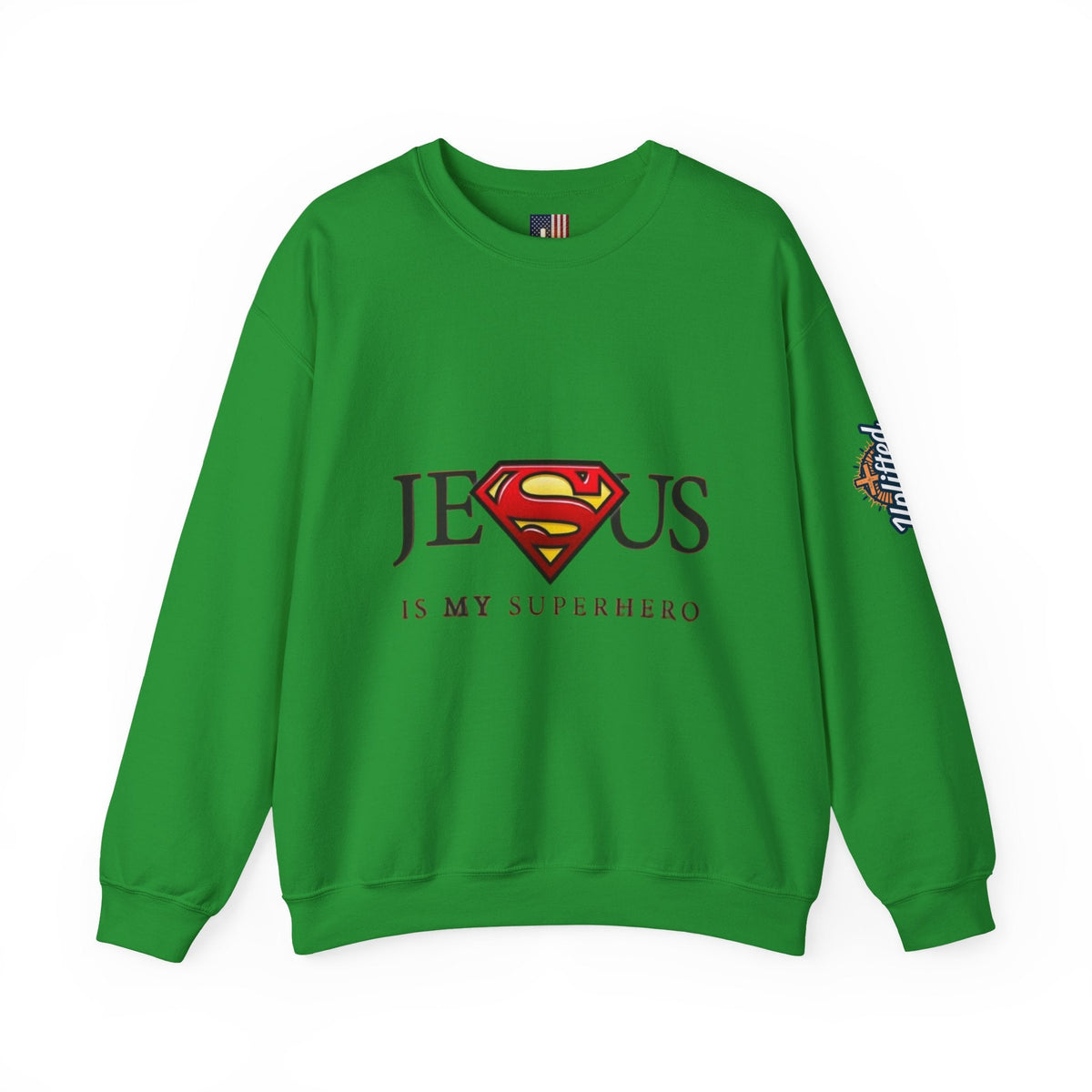 Jesus Is My Superhero Crewneck Sweatshirt Printify