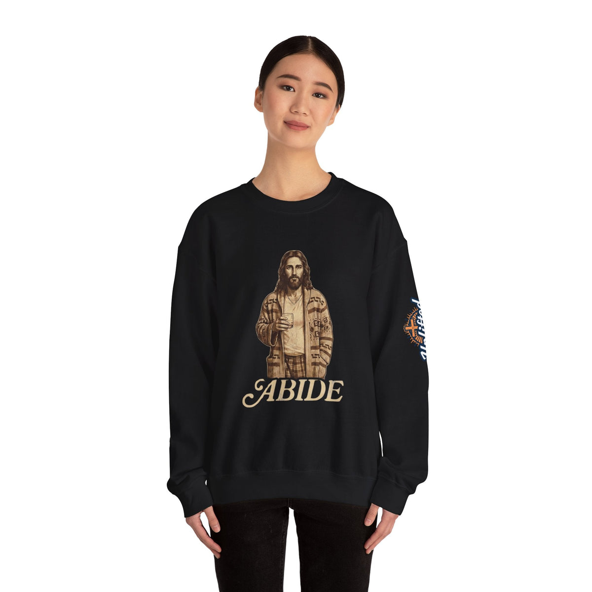 Abide Jesus Sweatshirt — Vintage 'The Dude' Religious Graphic Sweatshirt Printify