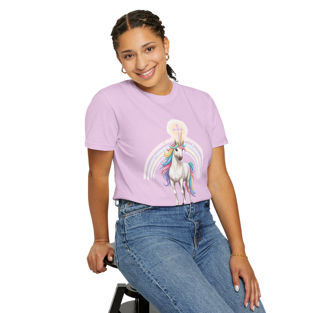 Unique Unicorn Christian T-Shirt – Wonderfully Made with Rainbow Cross & Psalm 139:14 Printify