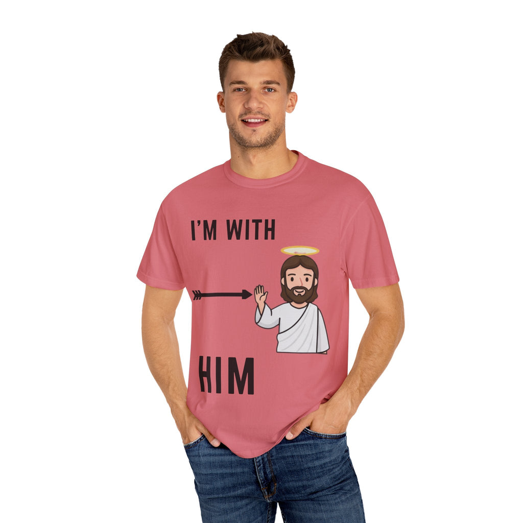 🔥 I’m With Him → Christian T-Shirt | Arrow Pointing to Jesus | Minimalist Faith Tee | Subtle Cross Design | Bible-Inspired Apparel by Uplifted Gear Printify