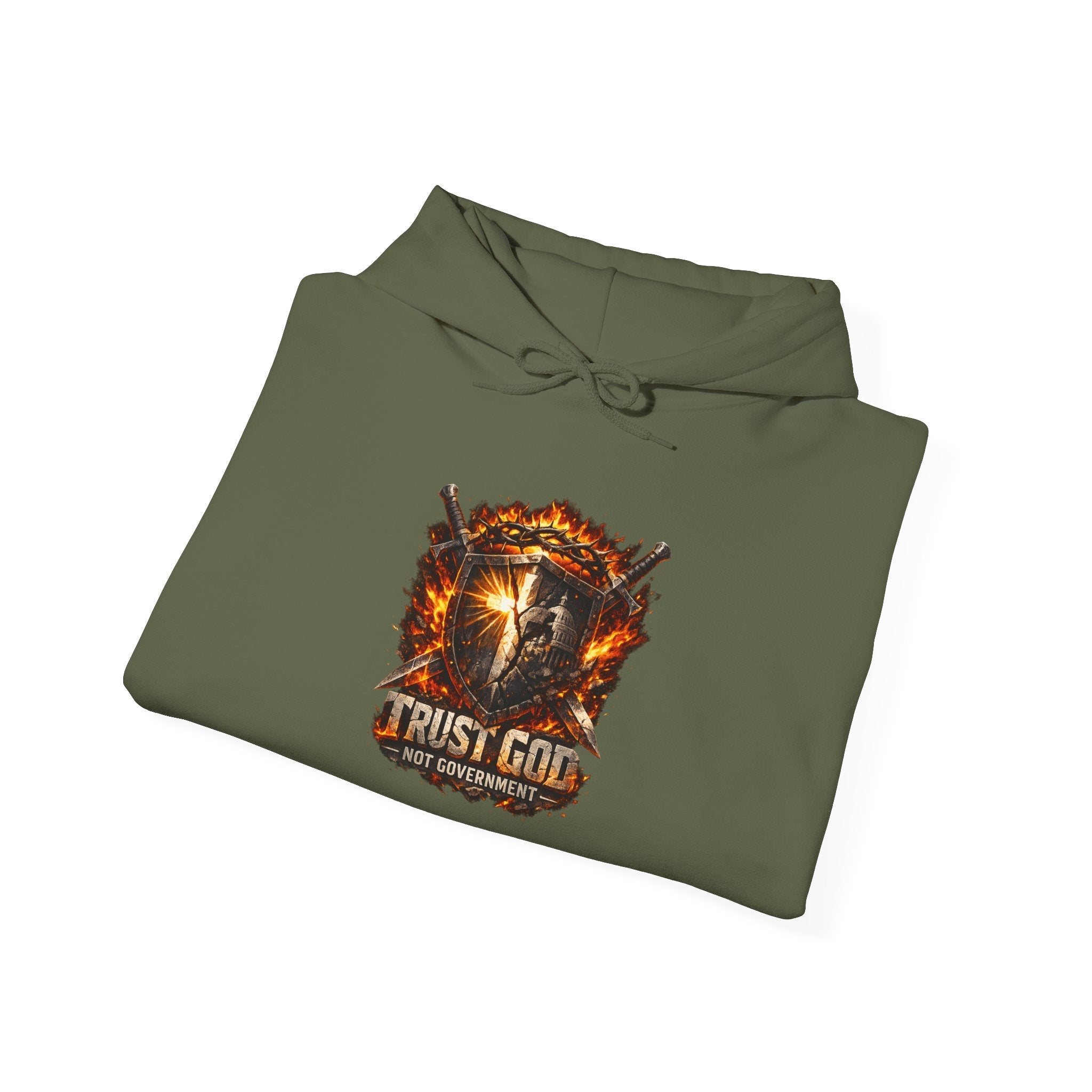 Trust God Not Government Shield Hoodie — Patriotic Christian Faith Hoodie Printify