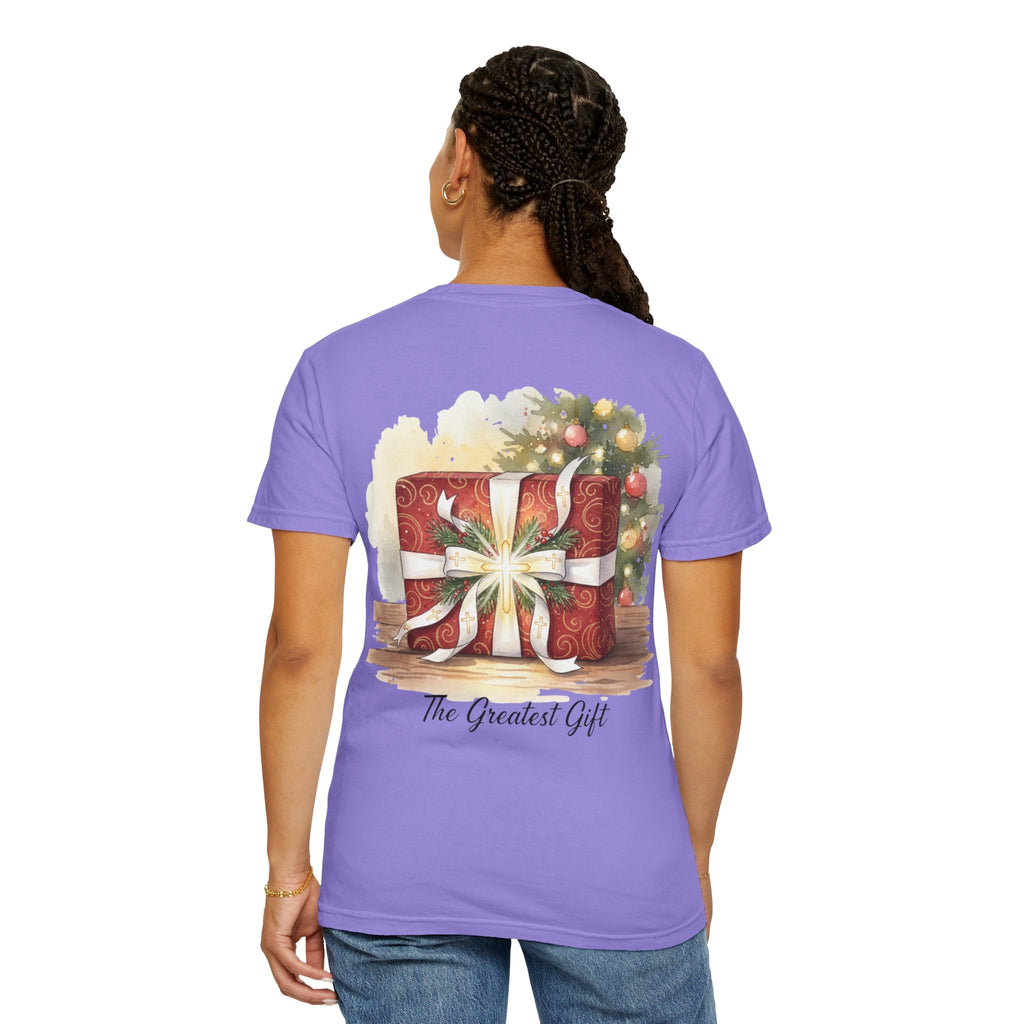 The Greatest Gift T-shirt – Cross Bow Present Christian T-shirt for Christmas Salvation & Eternal Faith Printify