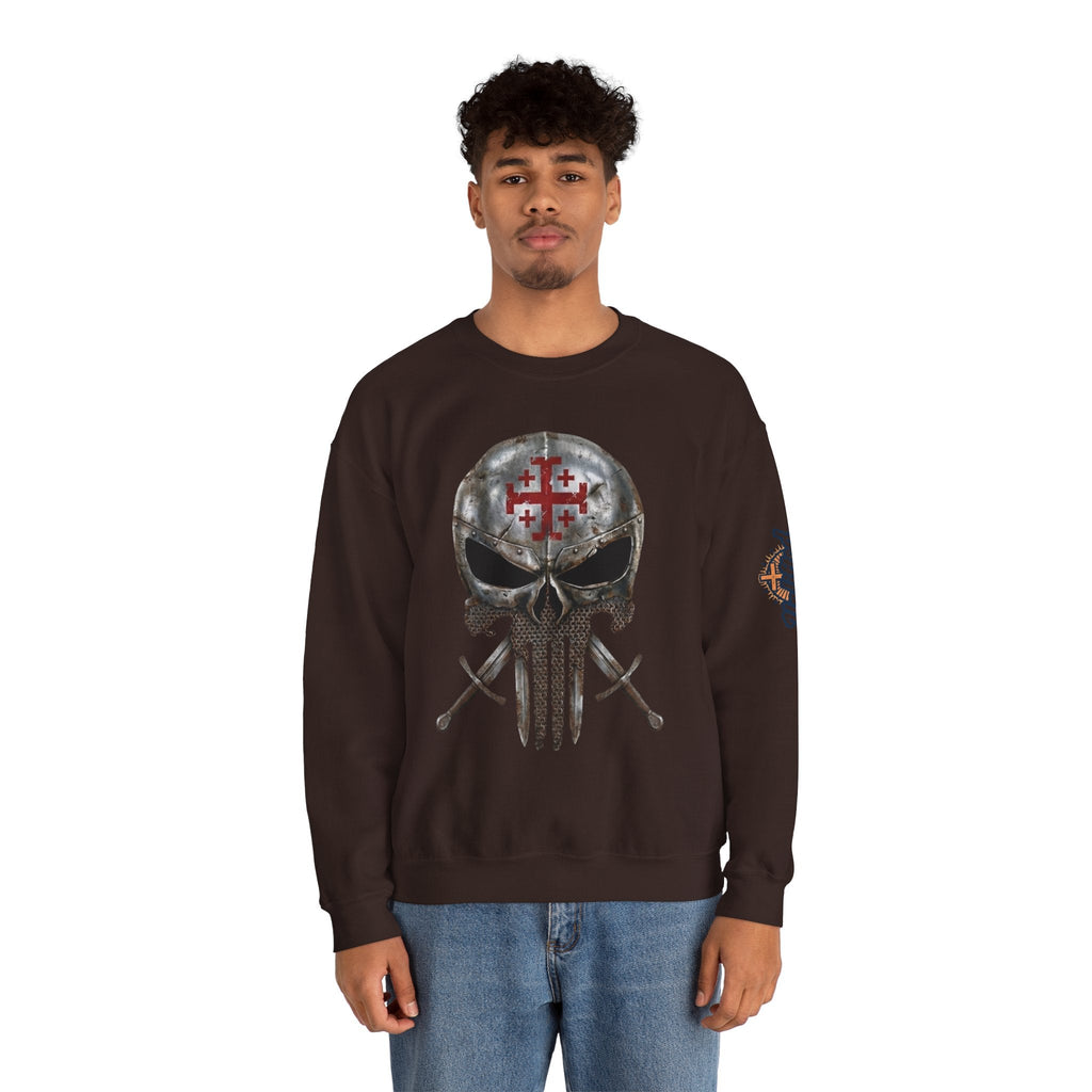 Crusader Knight Christian Skull Sweatshirt - Warrior Armor of God Sweatshirt Printify