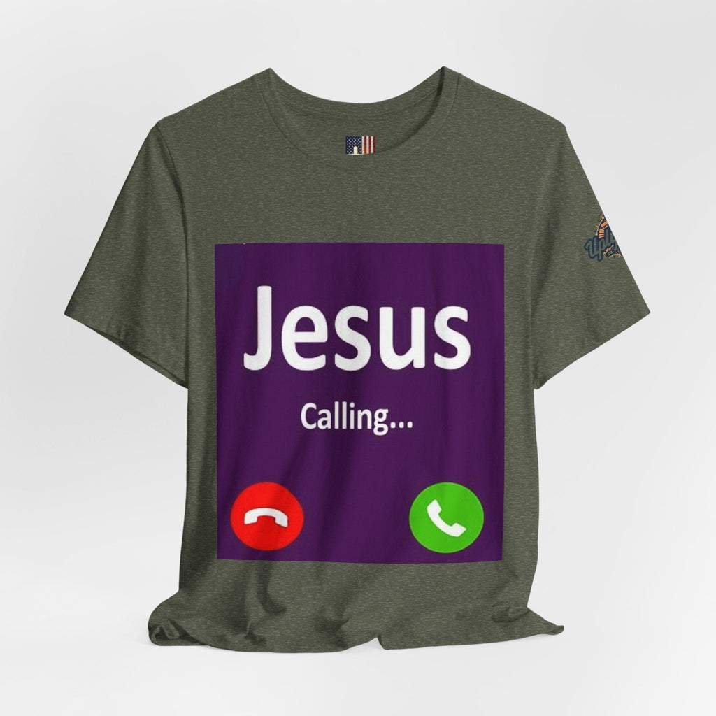 Jesus Calling T-shirt – Funny Cell Phone Screen Christian T-shirt for Divine Connection & Faith Humor Printify