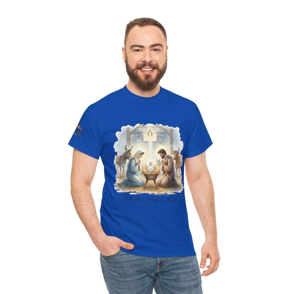 Unto Us a Child is Born T-shirt – Isaiah 9:6 Nativity Manger Scene Christian Christmas T-shirt for Holy Night Faith Printify