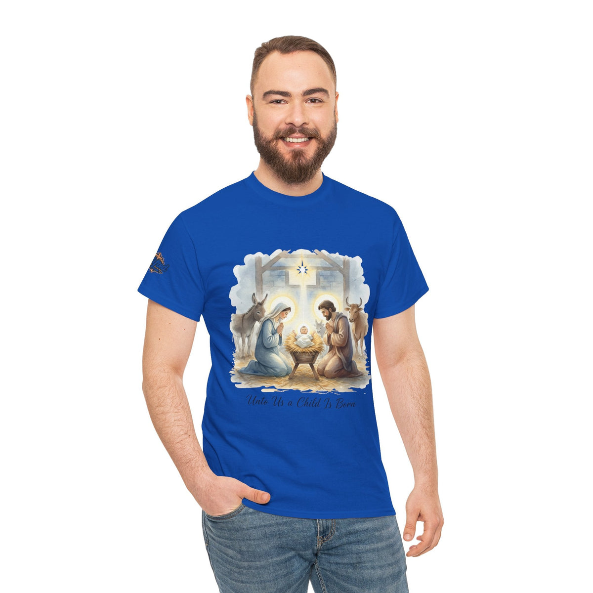 Unto Us a Child is Born T-shirt – Isaiah 9:6 Nativity Manger Scene Christian Christmas T-shirt for Holy Night Faith Printify