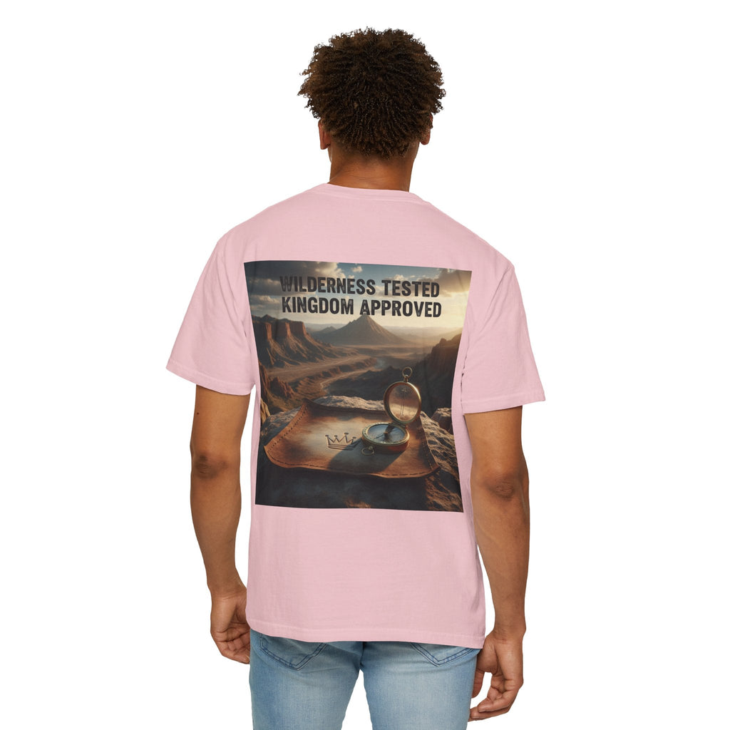 Wilderness Tested Kingdom Approved T-shirt – Mountain Desert Compass Crown Christian T-shirt for Biblical Adventure Faith Printify