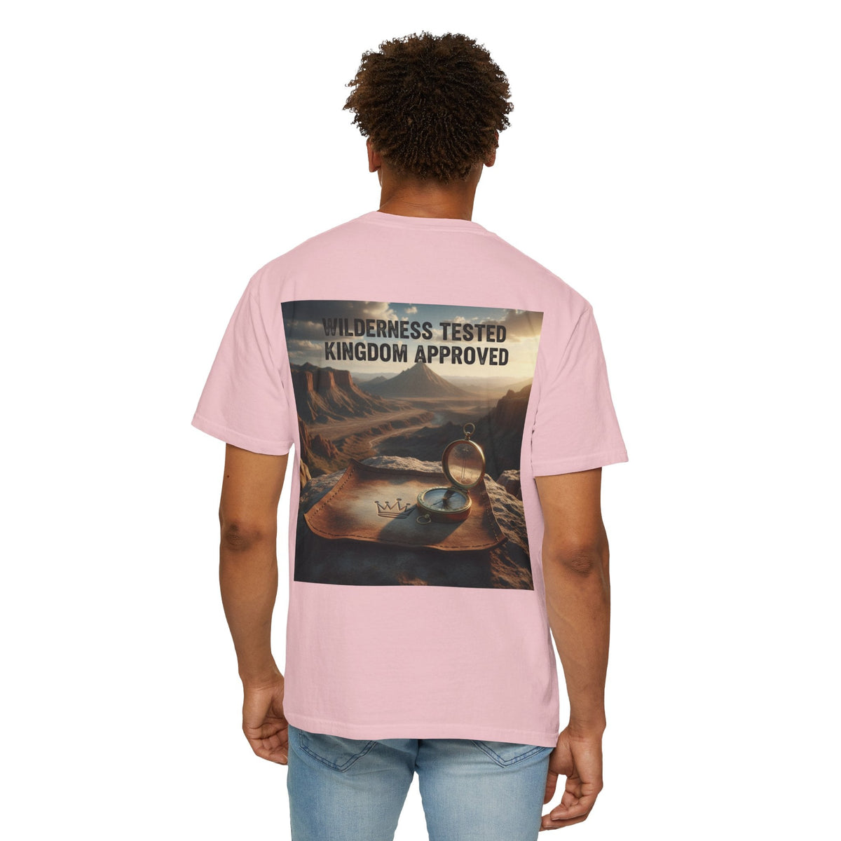 Wilderness Tested Kingdom Approved T-shirt – Mountain Desert Compass Crown Christian T-shirt for Biblical Adventure Faith Printify