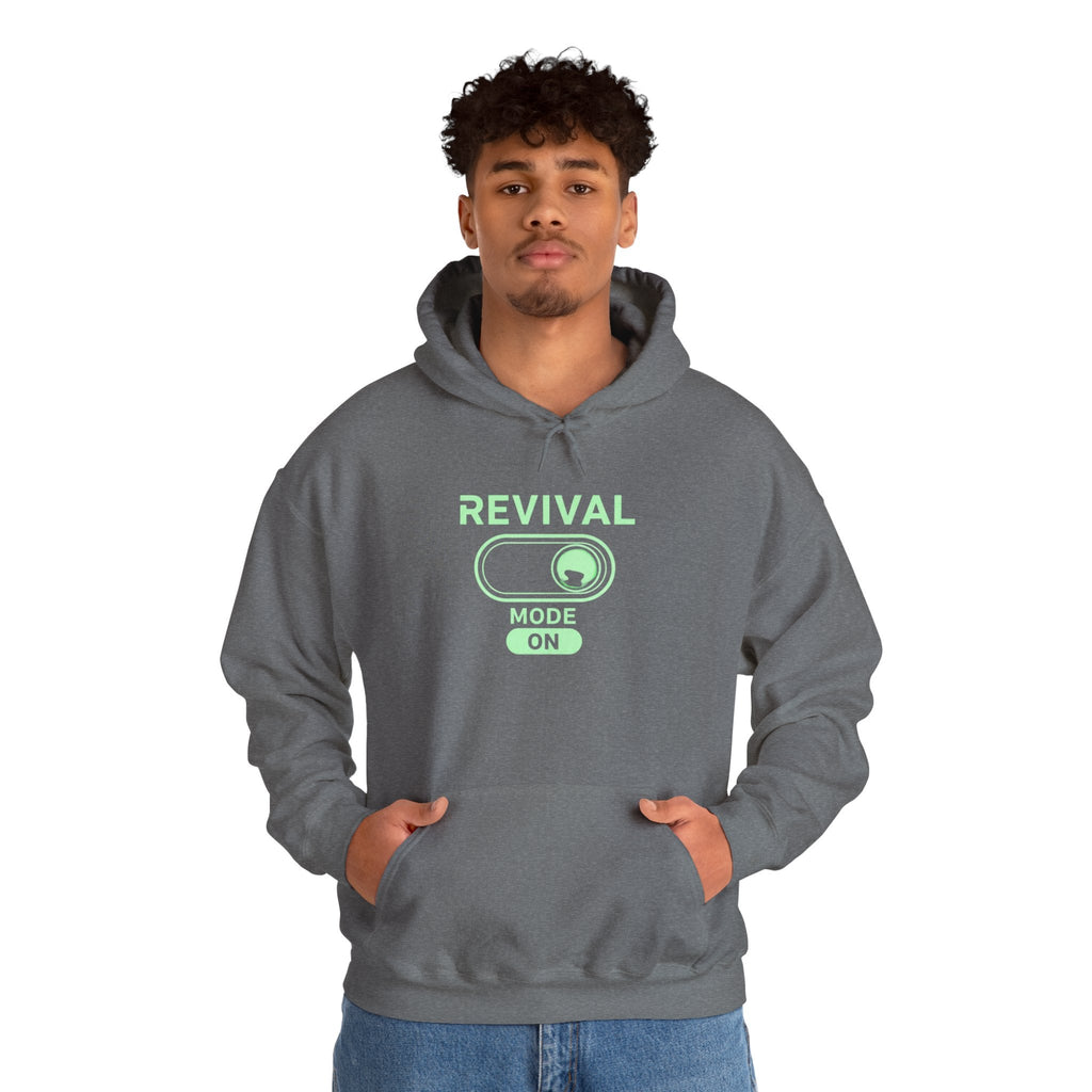 🔥 Revival Mode: ON – Christian Techwear Hoodie | Glowing Green Faith Switch | Futuristic Jesus Shirt | Activate Your Spiritual Awakening | Uplifted Gear Printify