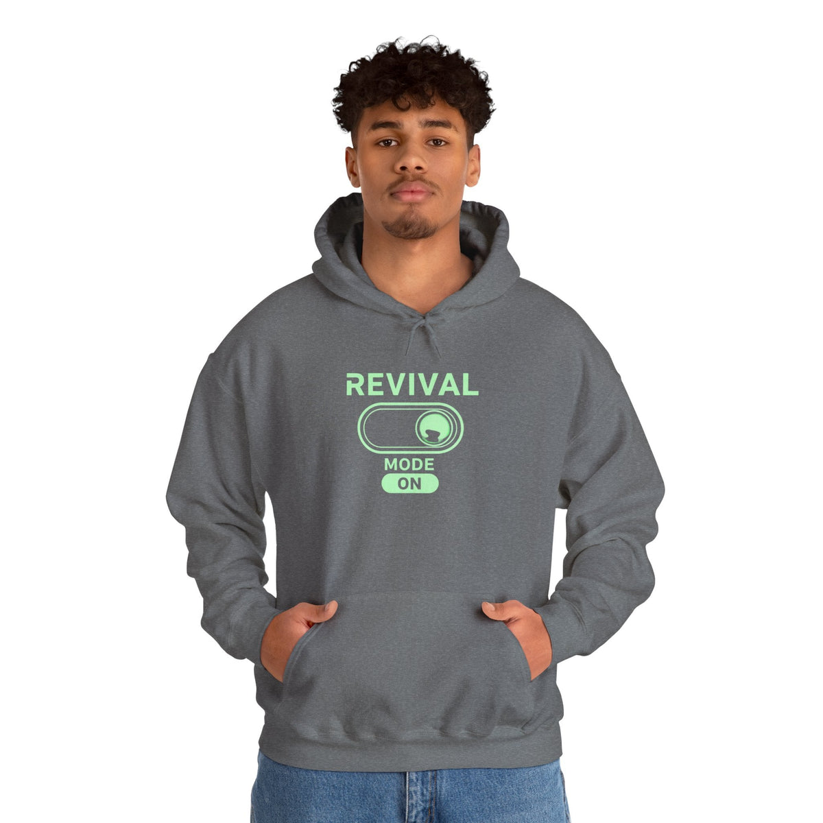 🔥 Revival Mode: ON – Christian Techwear Hoodie | Glowing Green Faith Switch | Futuristic Jesus Shirt | Activate Your Spiritual Awakening | Uplifted Gear Printify