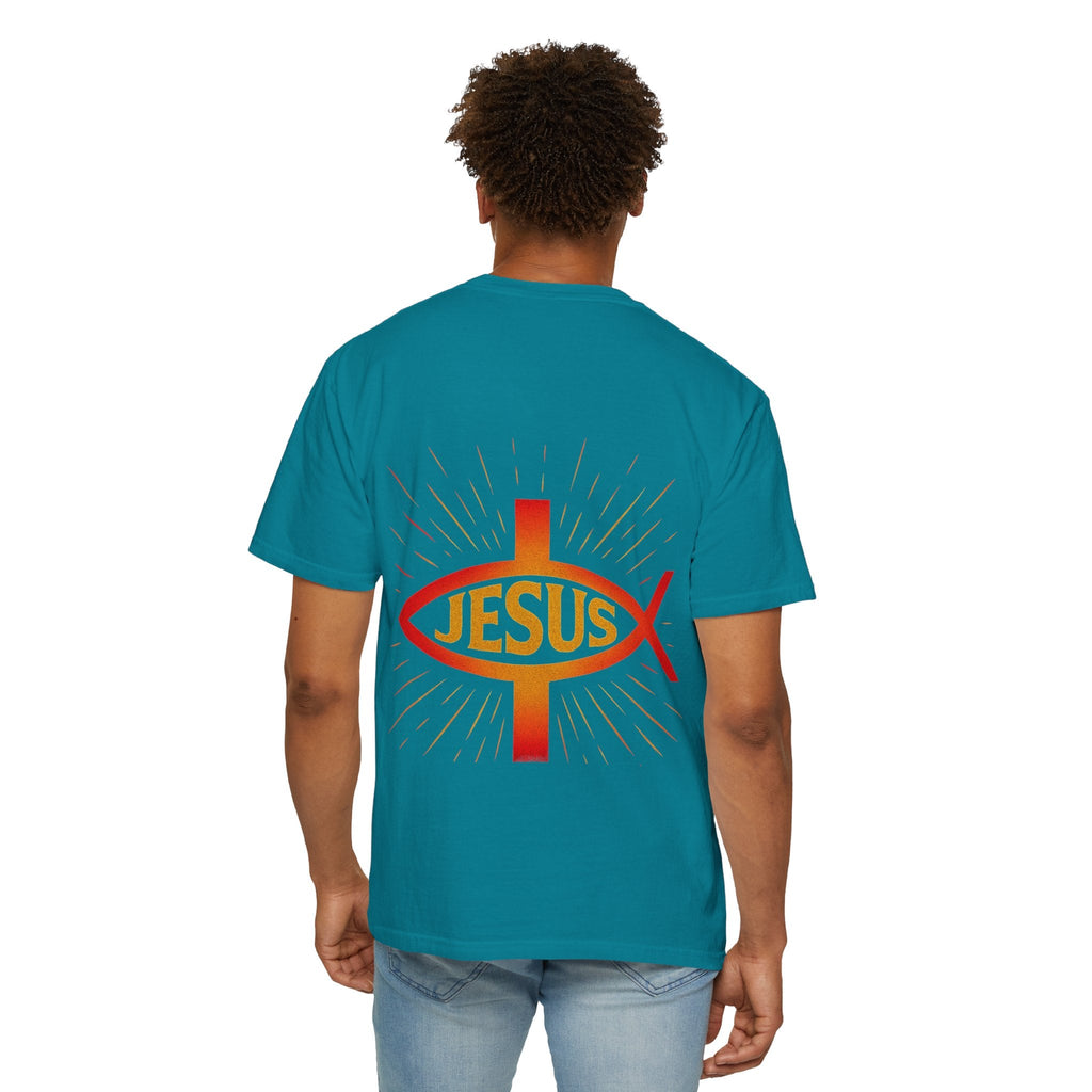Jesus Ichthys T-shirt – Christian Fish Symbol with Cross & Jesus Inscription T-shirt for Eternal Faith & Streetwear Printify