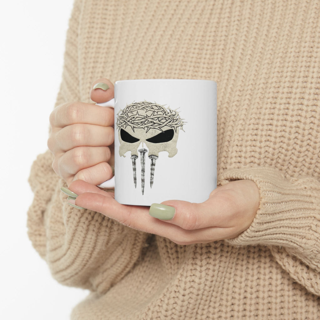 Christian Skull Coffee Mug — Crown of Thorns “Warrior Faith” (11/15 oz) Printify