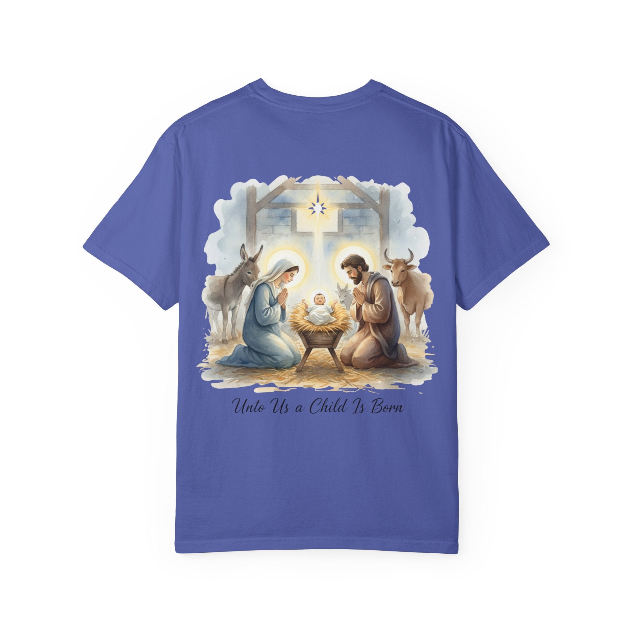 Unto Us a Child is Born T-shirt – Isaiah 9:6 Nativity Manger Scene Christian Christmas T-shirt for Holy Night Faith Printify