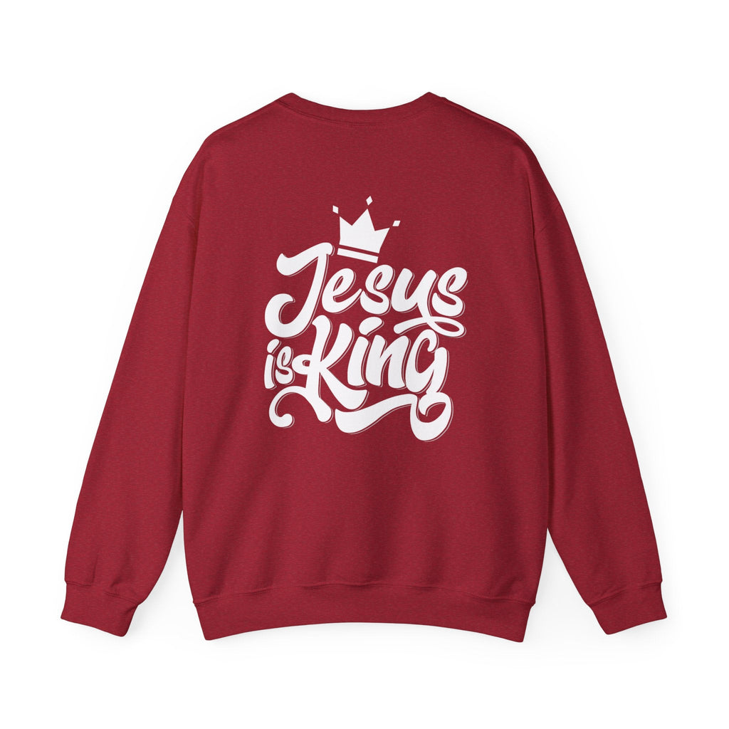 Jesus is King Sweatshirt – Bold Crown & Cross Christian Hoodie for Eternal Faith & Comfort Printify