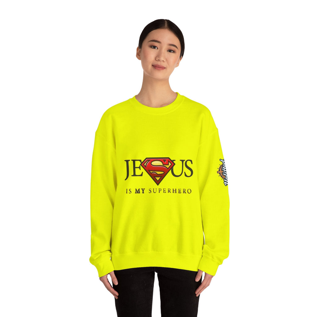 Jesus Is My Superhero Crewneck Sweatshirt Printify