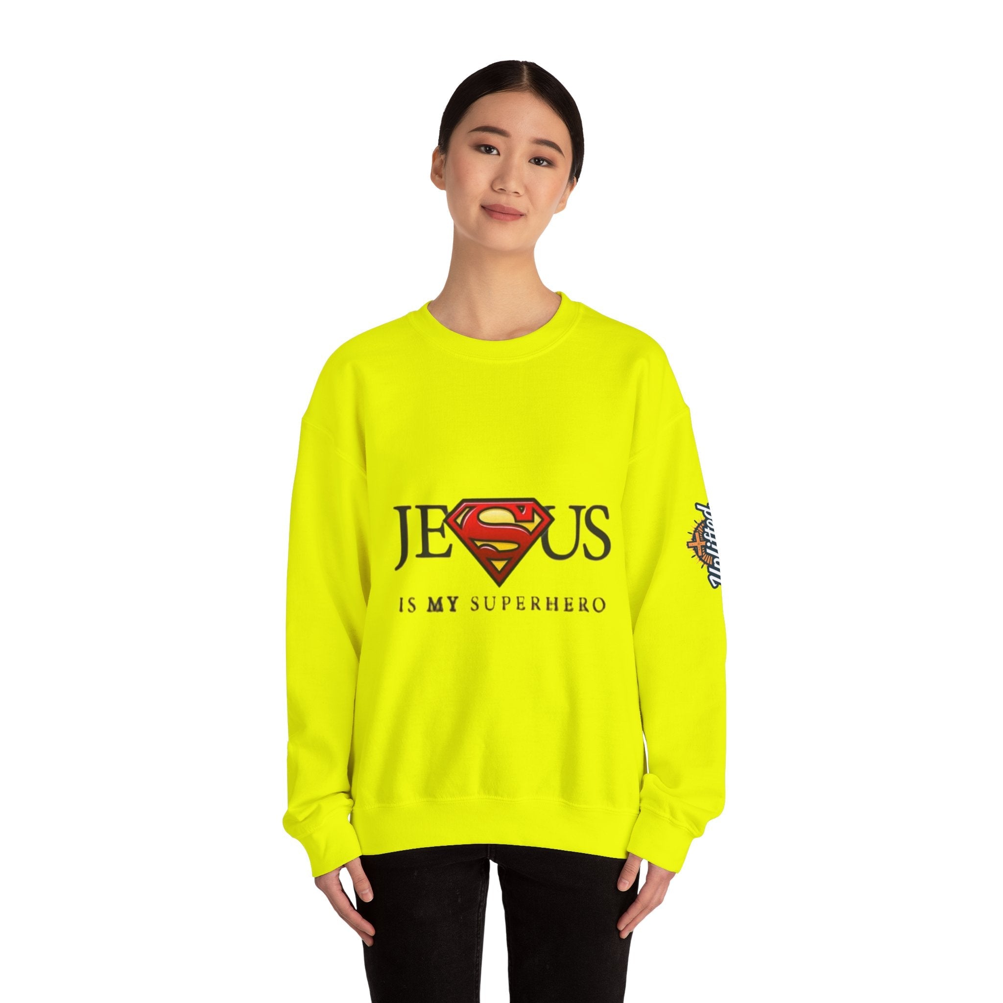 Jesus Is My Superhero Crewneck Sweatshirt Printify