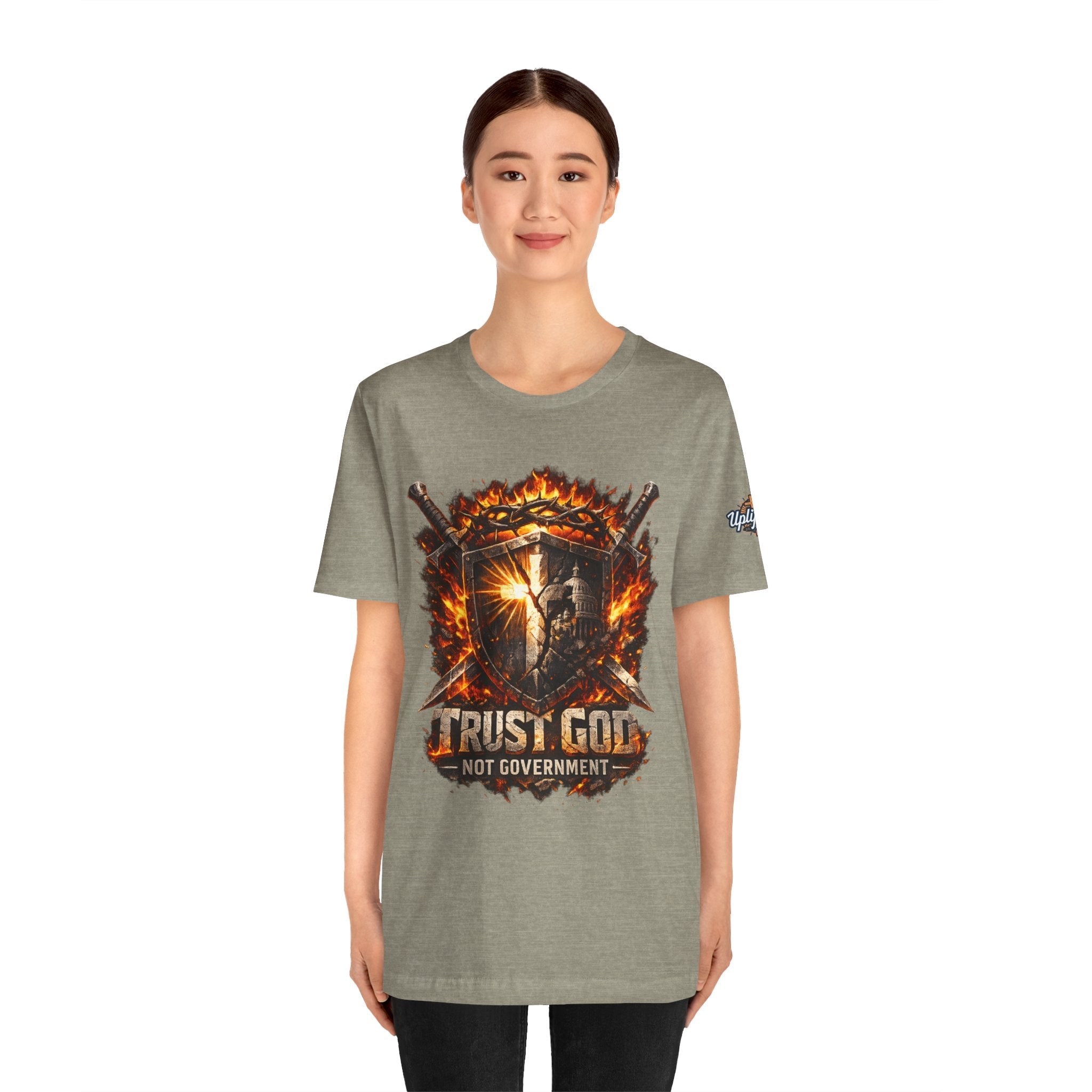 Trust God Not Government Shield Tee — Patriotic Christian Faith T-Shirt Printify