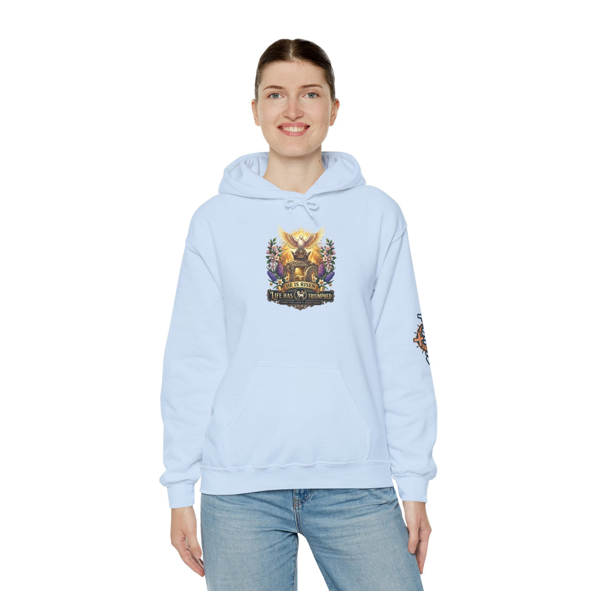 He Is Risen "Life Has Triumphed" Hoodie — Easter Resurrection Christian Hoodie Printify