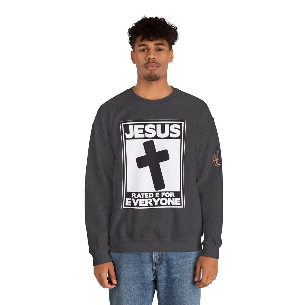 Jesus, Rated E for Everyone Sweatshirt - Gamer Faith Sweatshirt - Christian Video Game Parody Printify