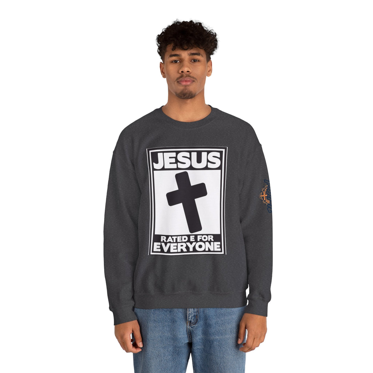 Jesus, Rated E for Everyone Sweatshirt - Gamer Faith Sweatshirt - Christian Video Game Parody Printify
