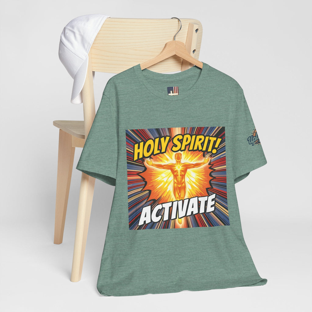 Holy Spirit Activate T-shirt – Superhero Christian T-shirt with Vibrant Power-Up Design for Faith-Fueled Boldness Printify