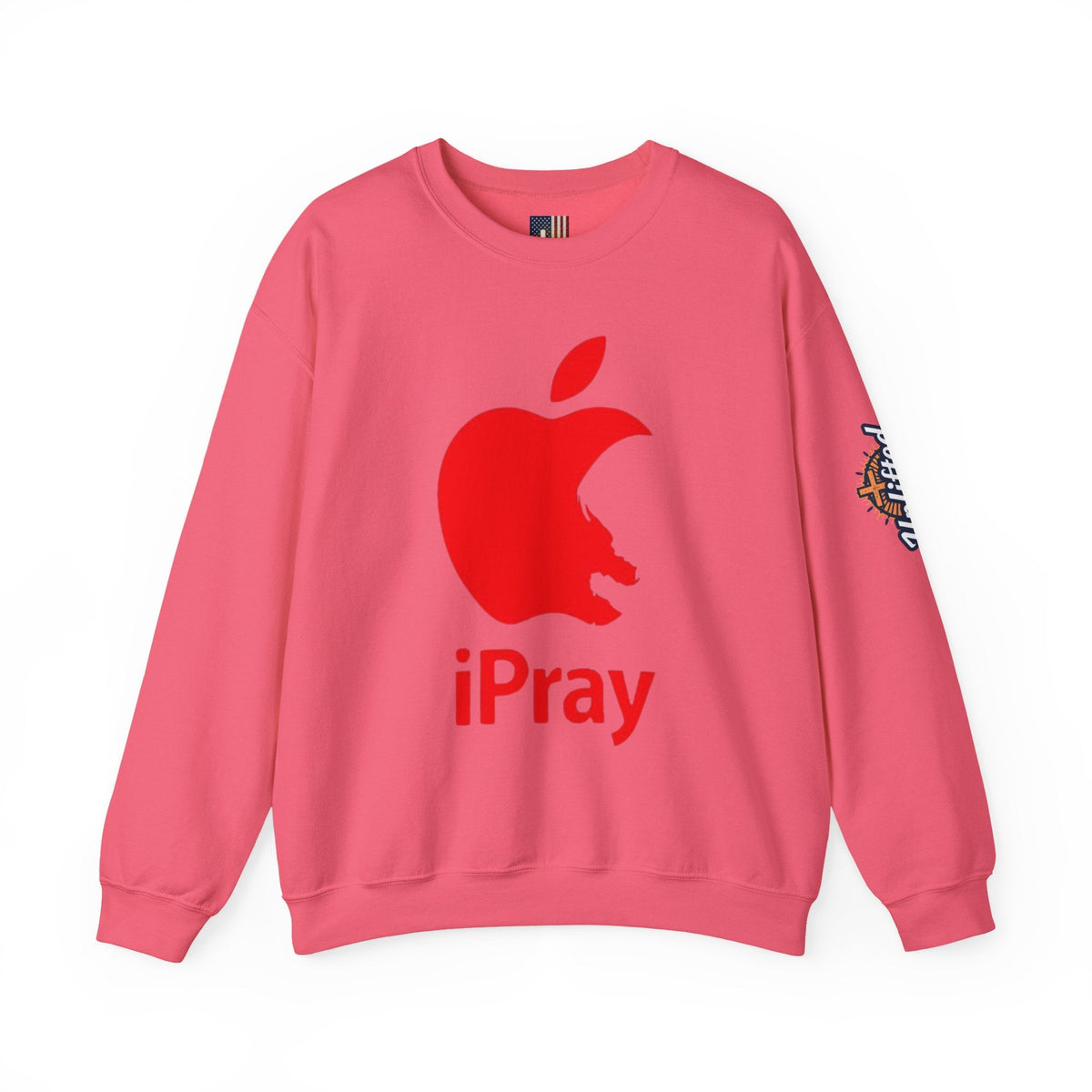iPray Apple Logo Sweatshirt — Funny Christian Sweatshirt (Minimal Red Apple Graphic) Printify