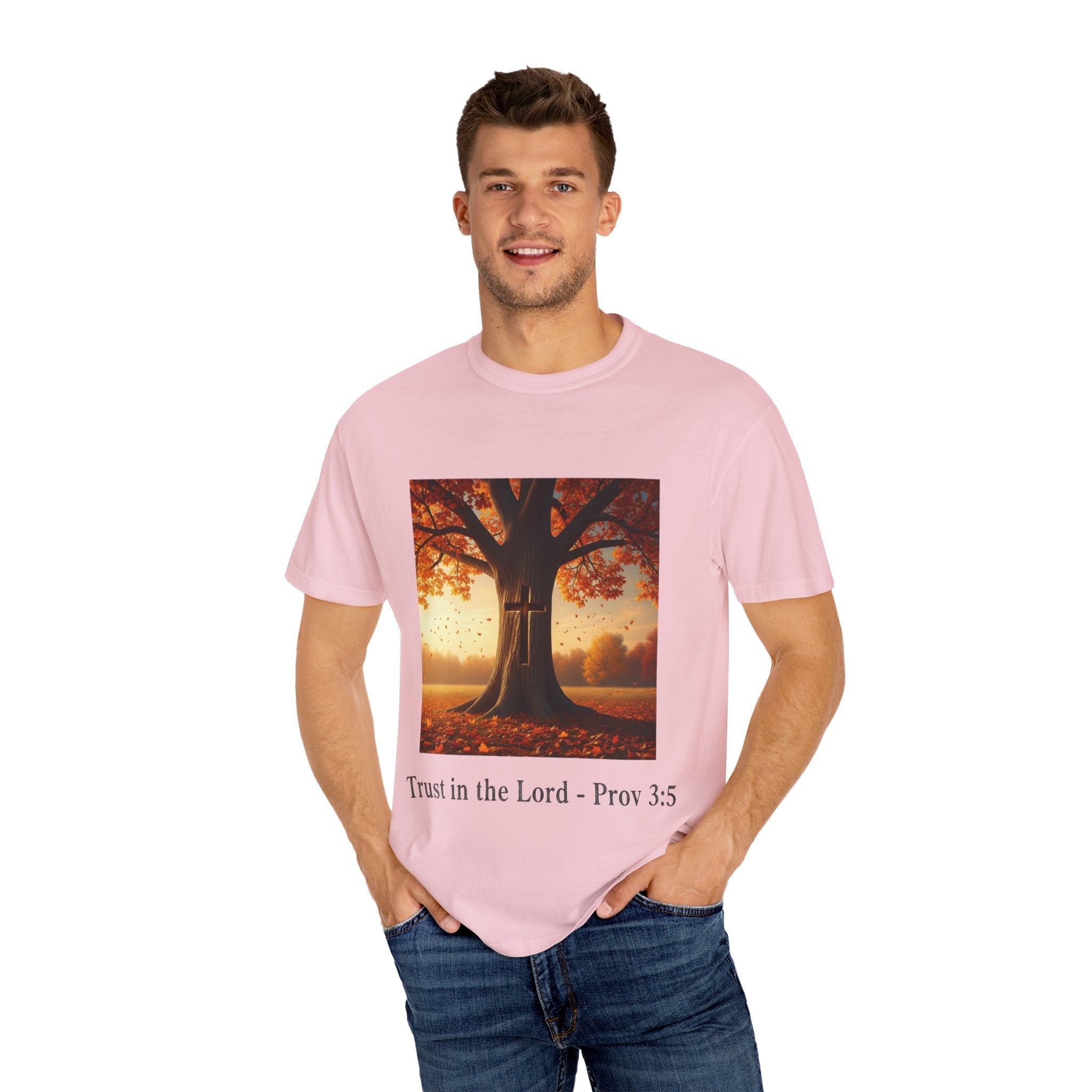 Trust in the Lord T-Shirt – Autumn Tree Christian Tee with Proverbs 3:5 Printify