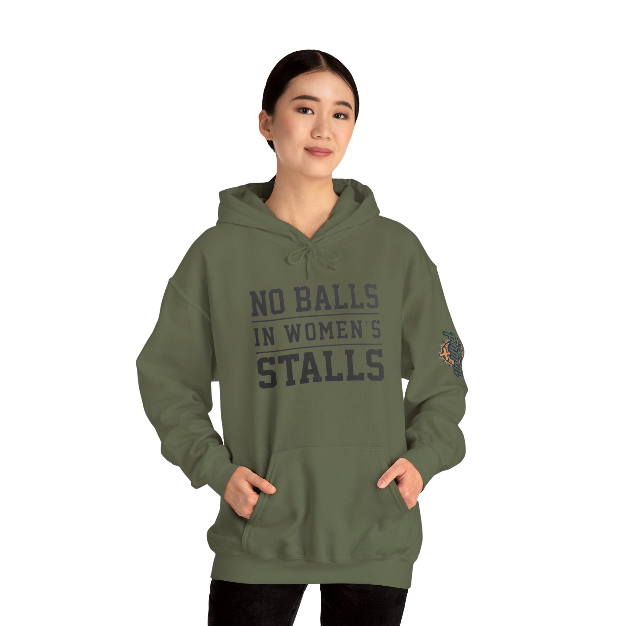 "No Balls in Women's Stalls" Statement Hoodie — Protest Sweatshirt Printify