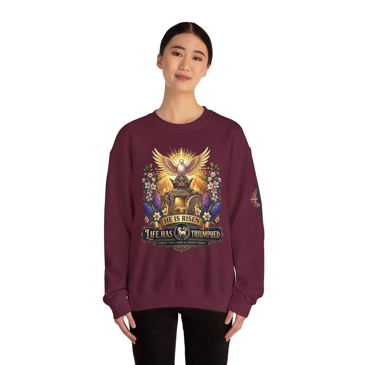 He Is Risen "Life Has Triumphed" Sweatshirt — Easter Resurrection Christian Sweatshirt Printify