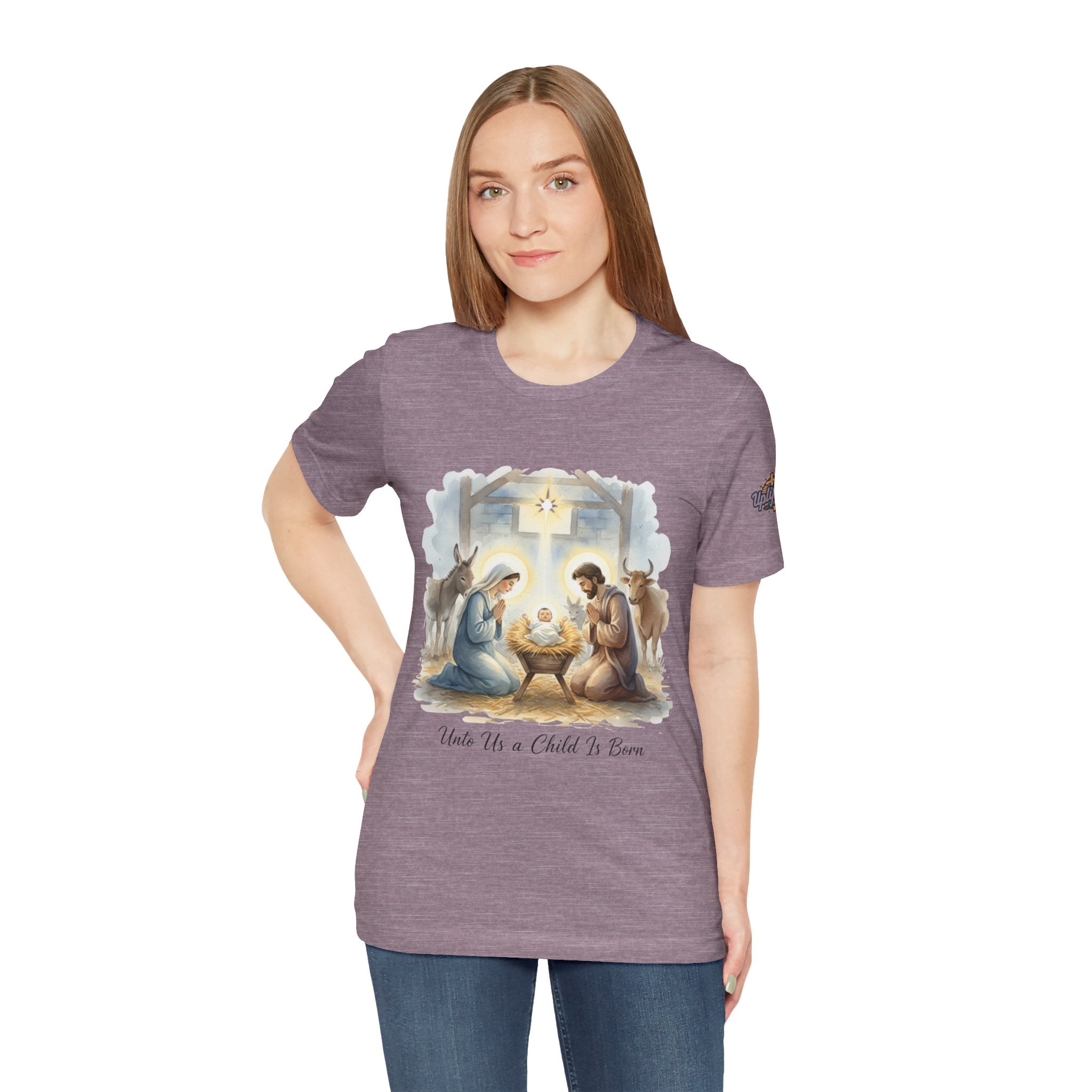 Unto Us a Child is Born T-shirt – Isaiah 9:6 Nativity Manger Scene Christian Christmas T-shirt for Holy Night Faith Printify