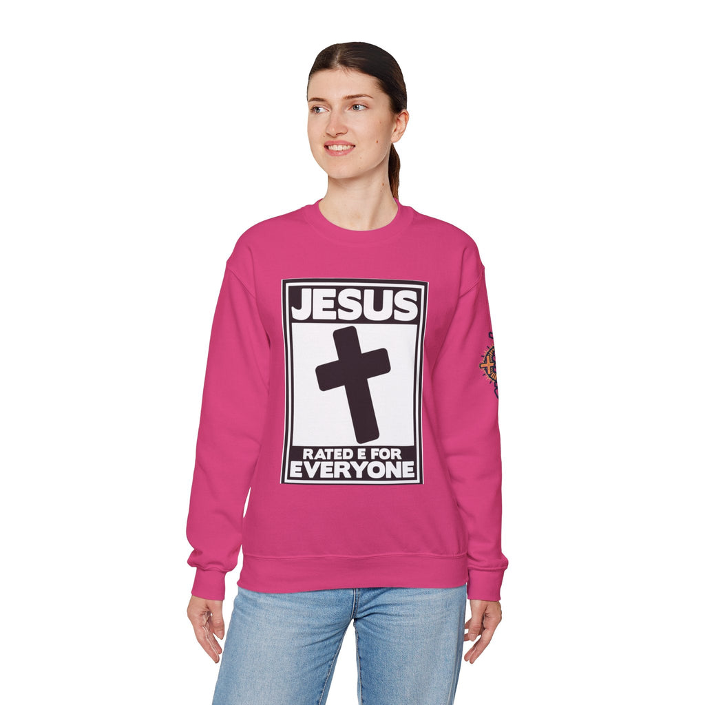Jesus, Rated E for Everyone Sweatshirt - Gamer Faith Sweatshirt - Christian Video Game Parody Printify
