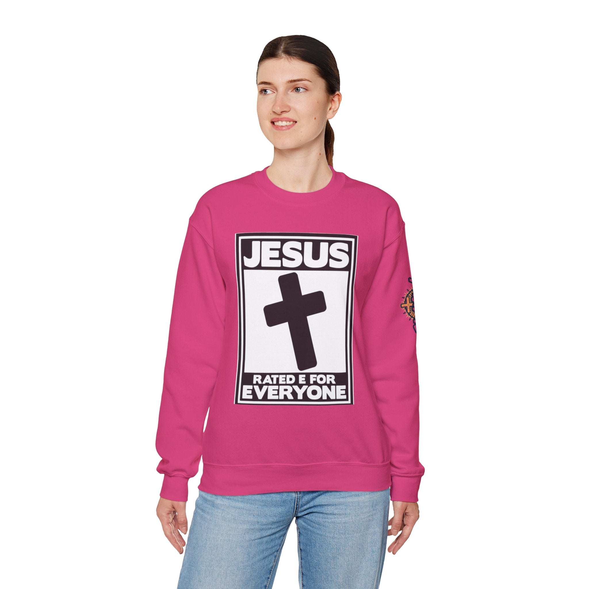 Jesus, Rated E for Everyone Sweatshirt - Gamer Faith Sweatshirt - Christian Video Game Parody Printify