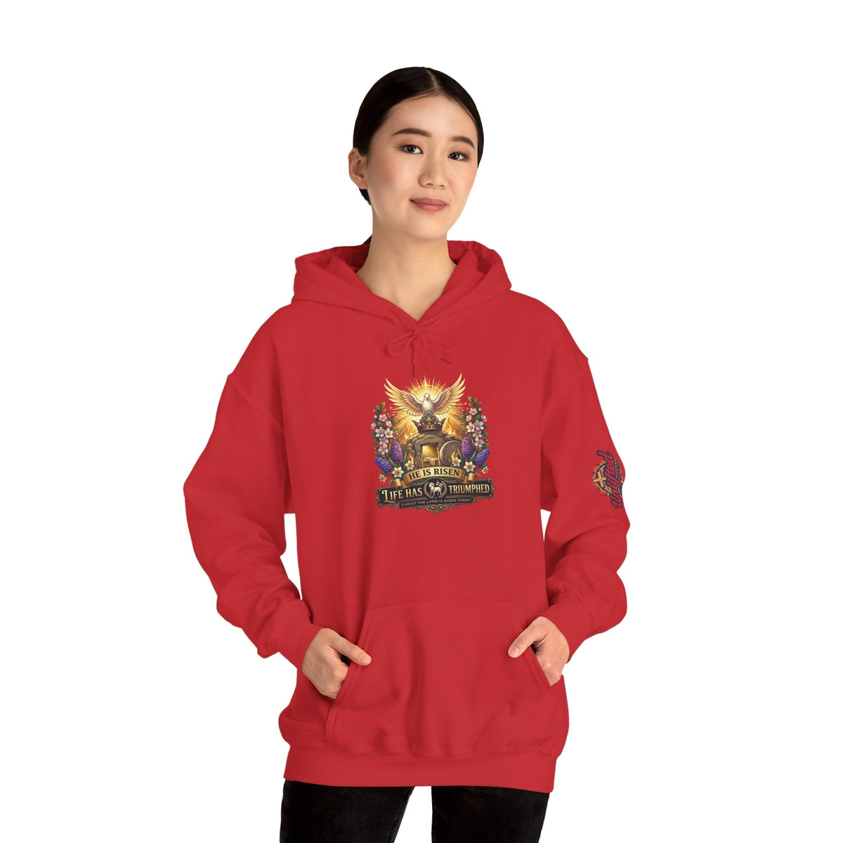 He Is Risen "Life Has Triumphed" Hoodie — Easter Resurrection Christian Hoodie Printify