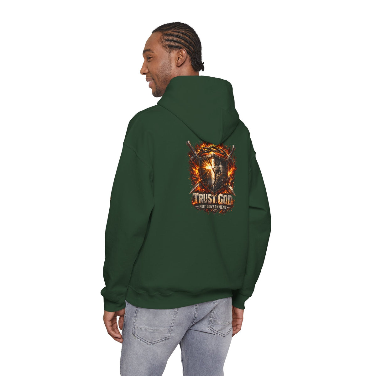 Trust God Not Government Shield Hoodie — Patriotic Christian Faith Hoodie Printify