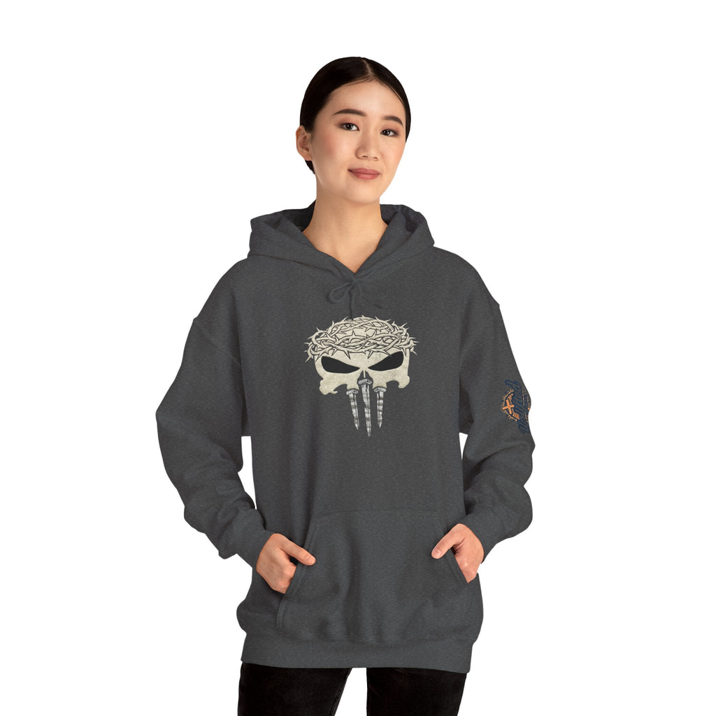 Christian Skull Hoodie - Crown of Thorns & Nails - Warrior Faith Hoodie Printify