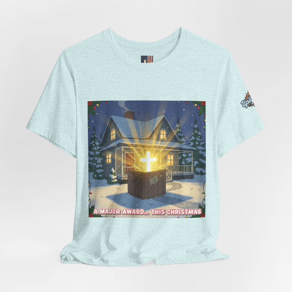 A Major Award This Christmas T-shirt – Fragile Leg Lamp Parody Cross Unboxing Christian T-shirt for Hilarious Faith & Holiday Glow Printify