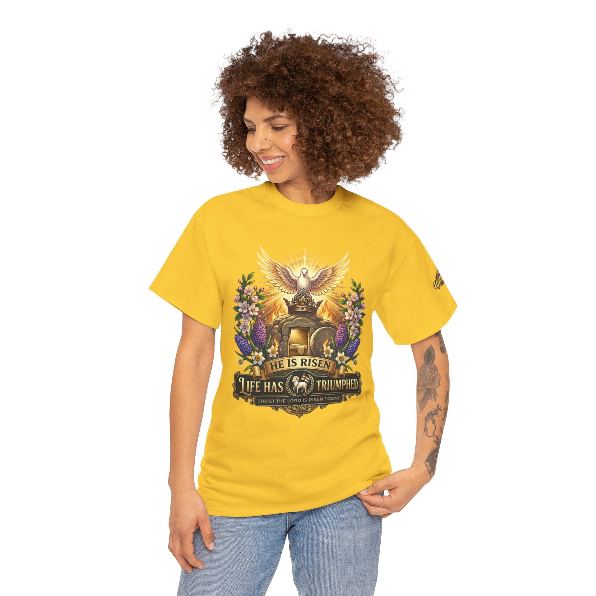 He Is Risen "Life Has Triumphed" T-Shirt — Easter Resurrection Christian Tee Printify
