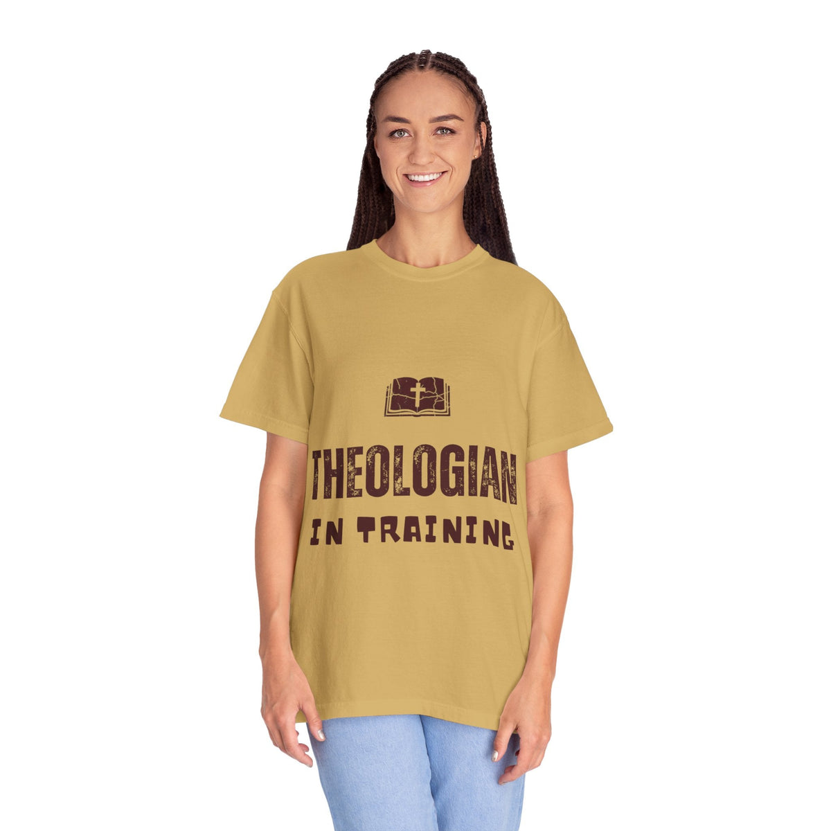 Theologian in Training T-Shirt – Open Bible & Cross Christian Tee for Faithful Learners Printify