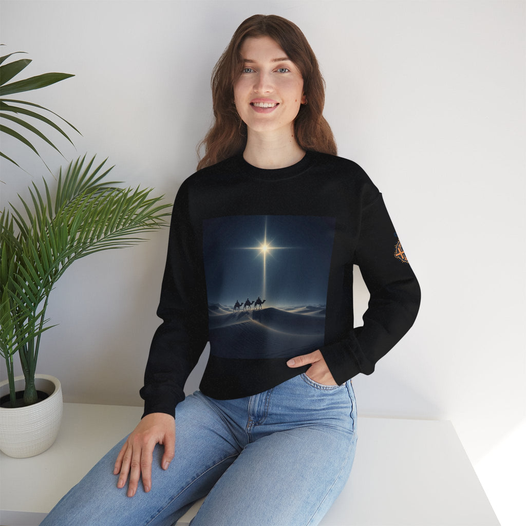 3 Wise Men Sweatshirt – Magi Camels Nativity Journey Christian Christmas Sweatshirt for Epiphany Faith & Holy Night Printify