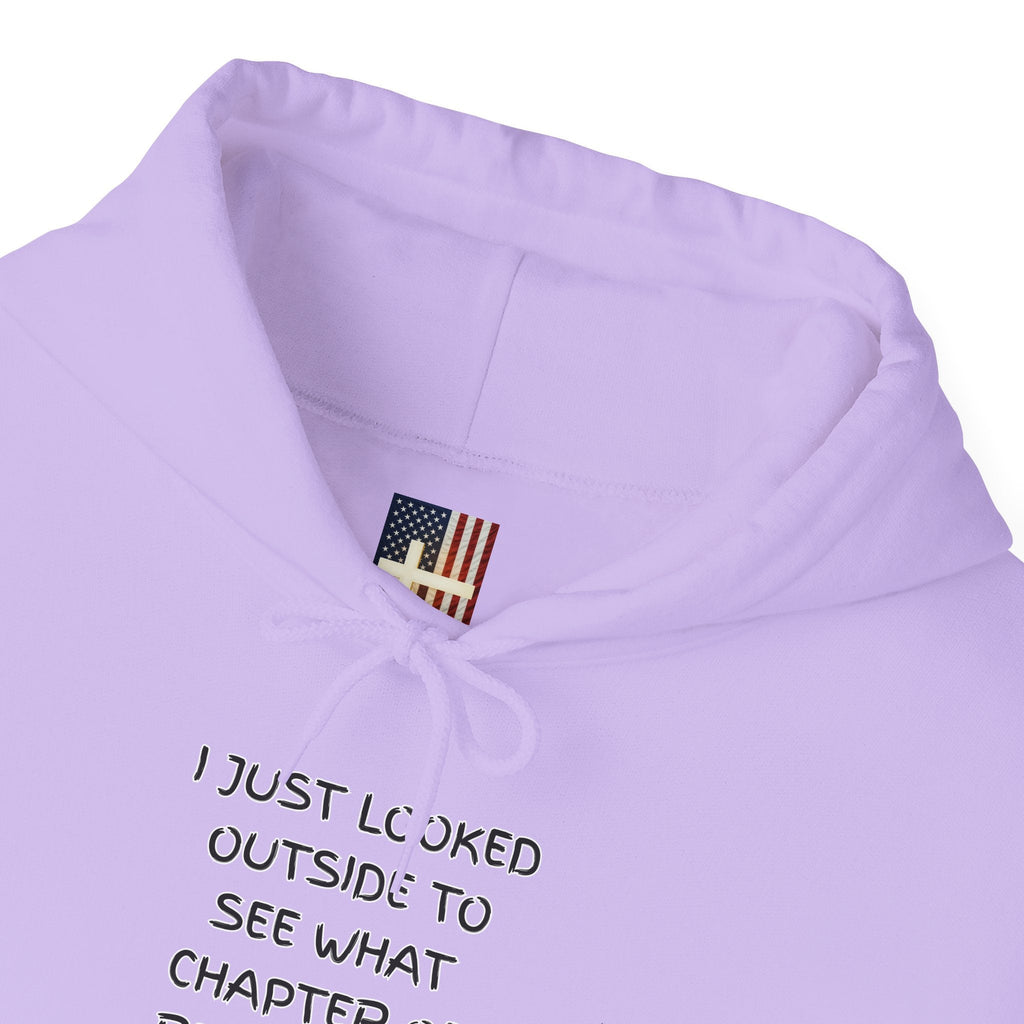 What Chapter of Revelation Hoodie – I Looked Outside My Window Christian Sweatshirt for End Times Humor & Faith Printify
