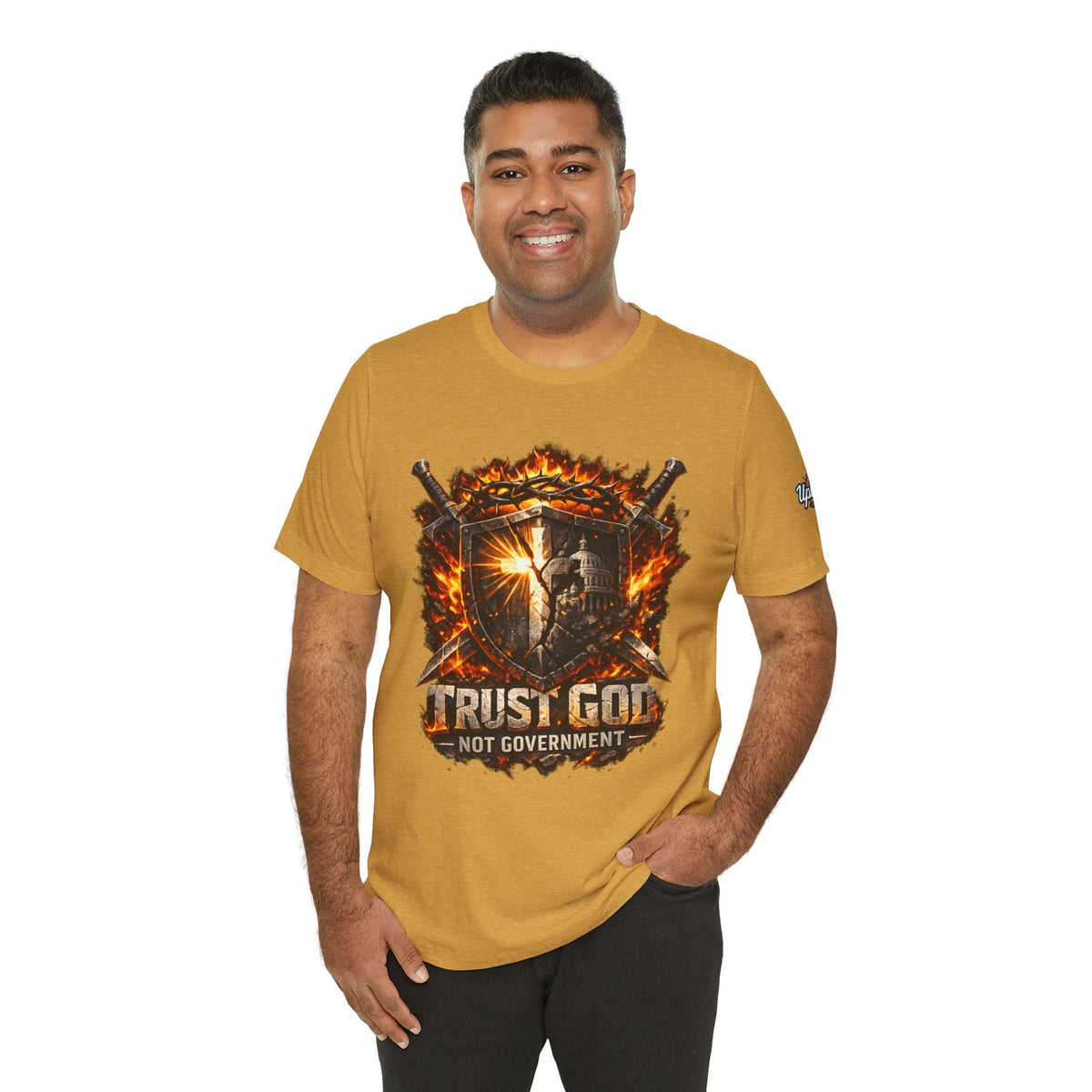 Trust God Not Government Shield Tee — Patriotic Christian Faith T-Shirt Printify