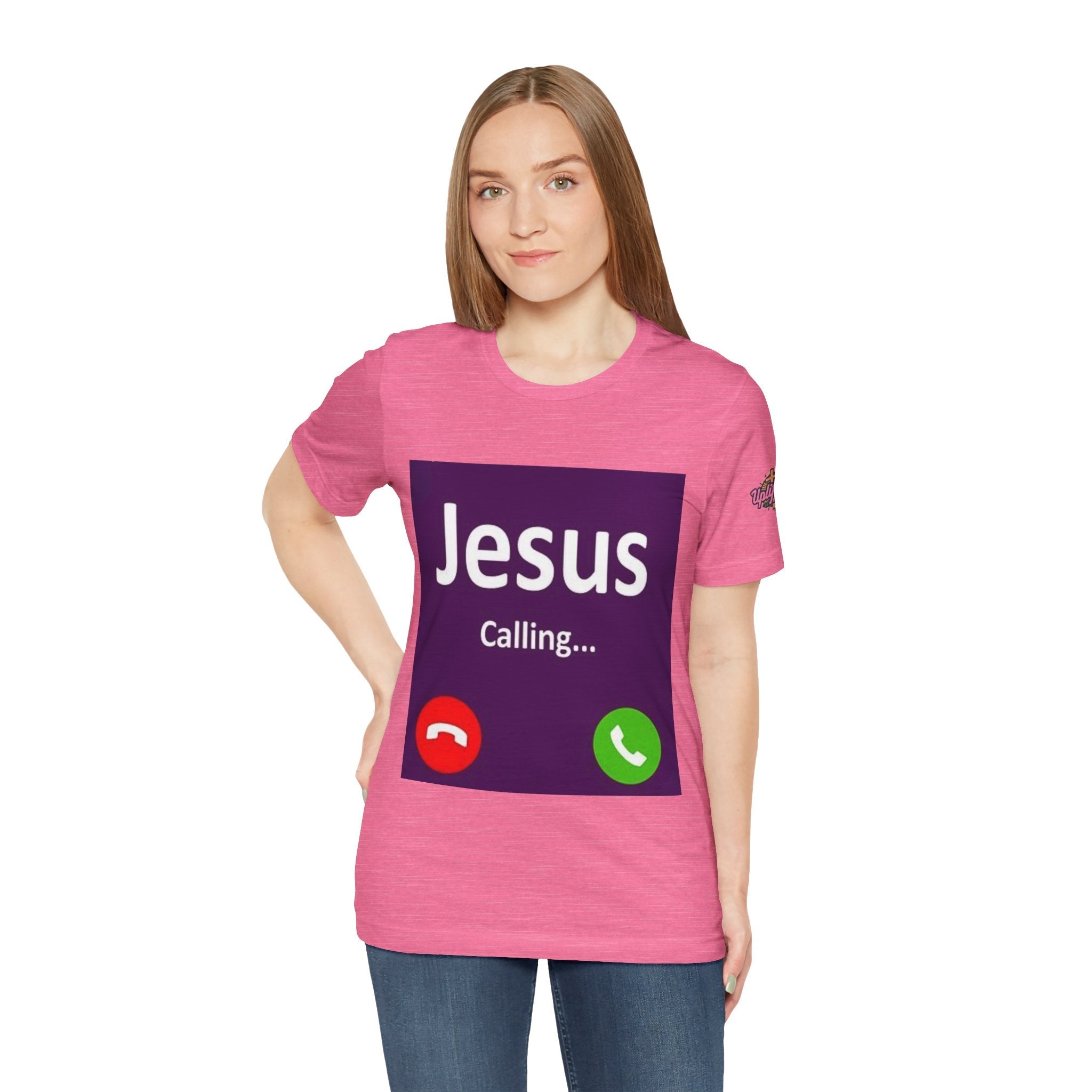 Jesus Calling T-shirt – Funny Cell Phone Screen Christian T-shirt for Divine Connection & Faith Humor Printify